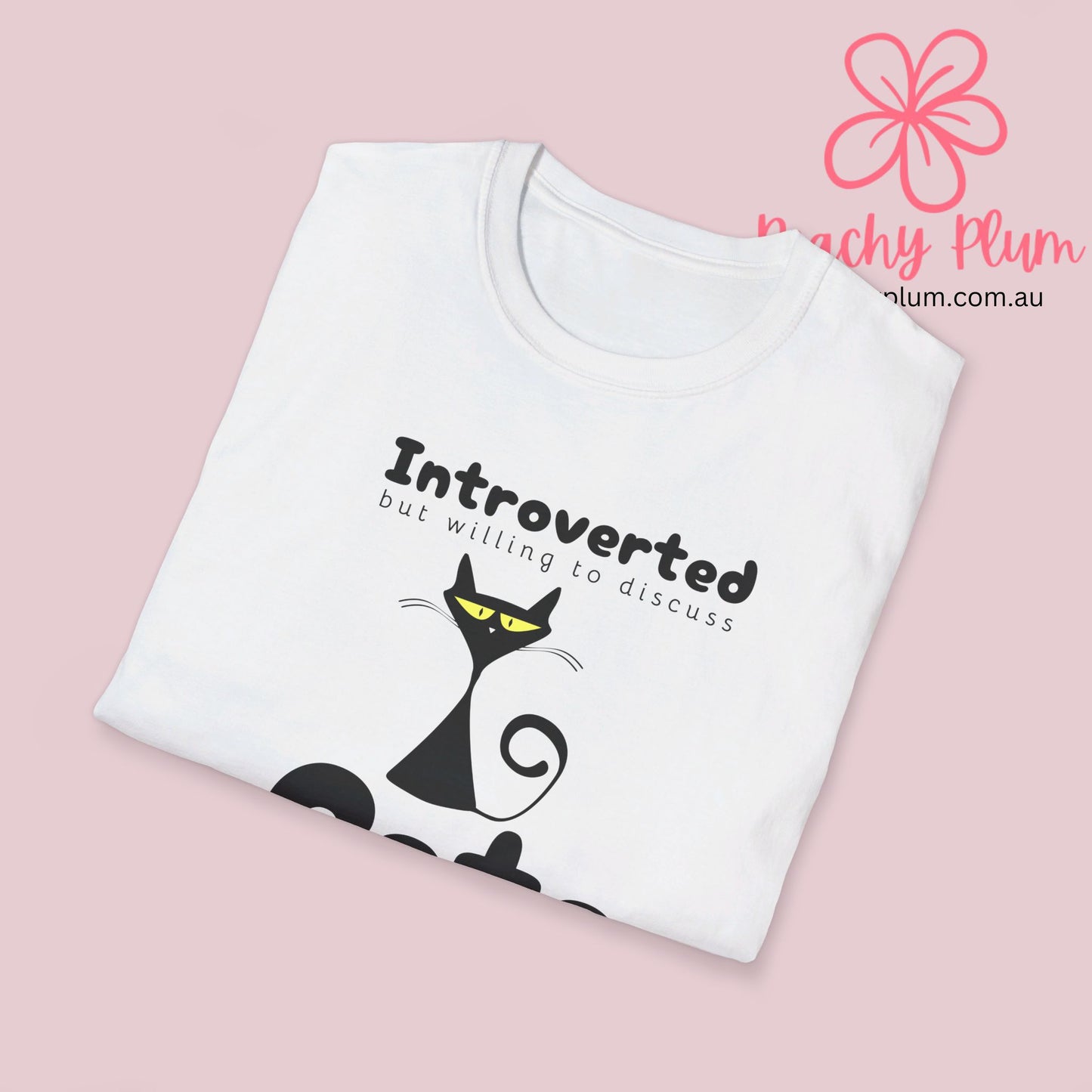 Introverted but willing to discuss cats, Unisex Softstyle T-Shirt