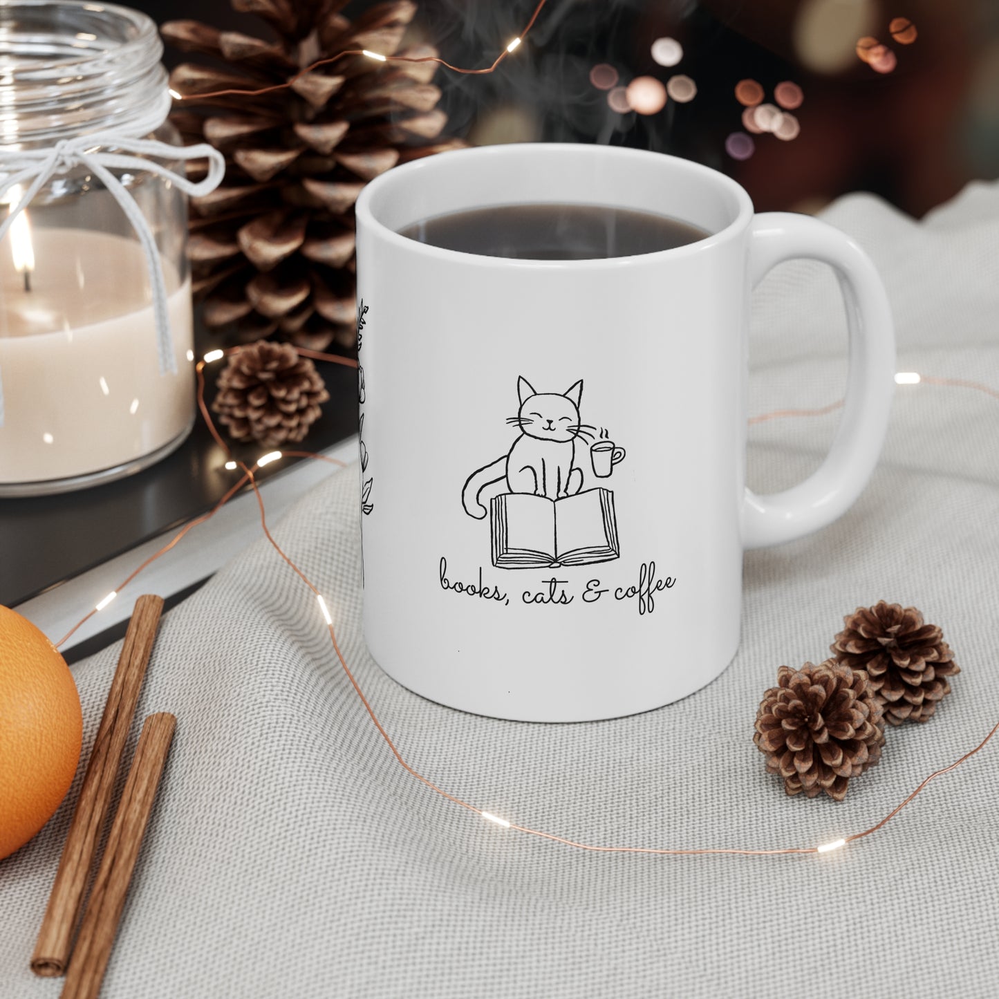 Books, Cats and coffee, ceramic mug