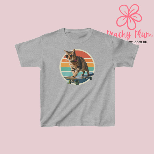 Kids Cat on a skateboard Heavy Cotton™ Tee