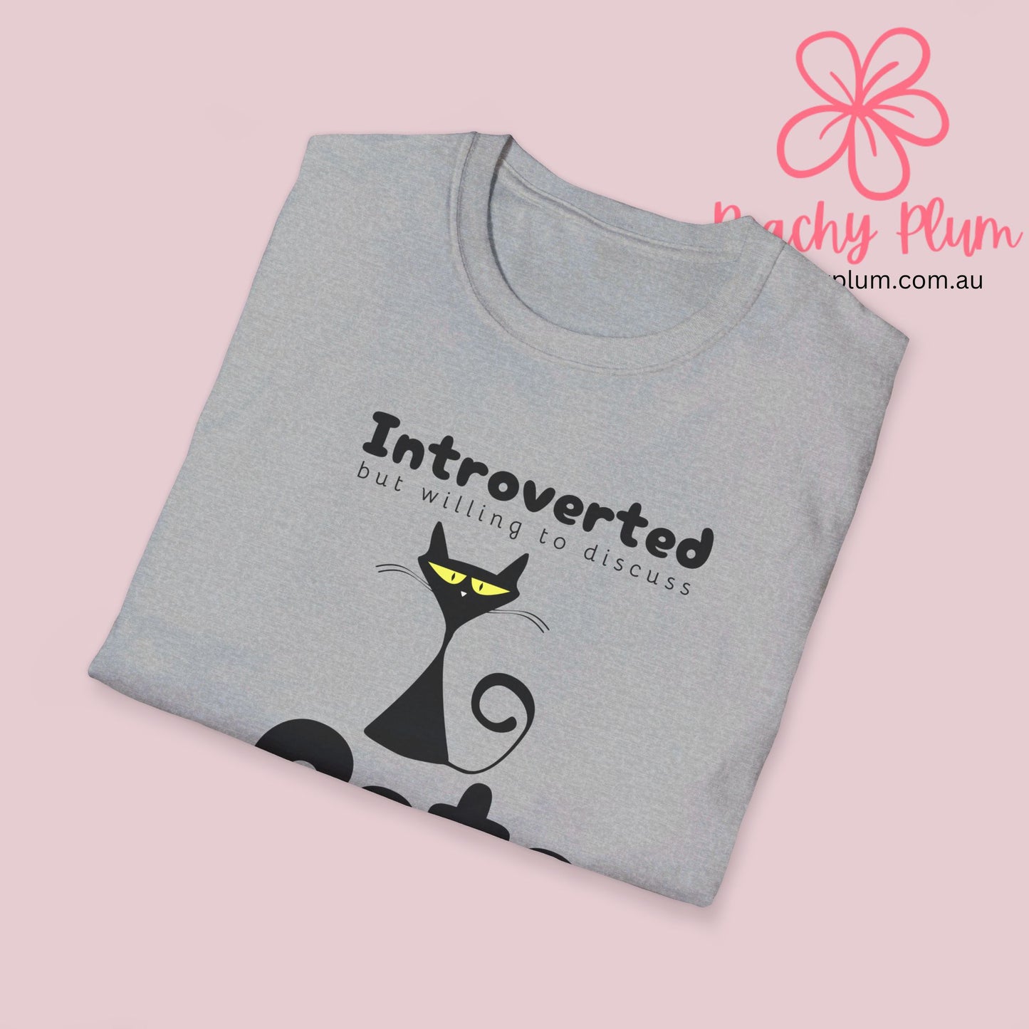 Introverted but willing to discuss cats, Unisex Softstyle T-Shirt