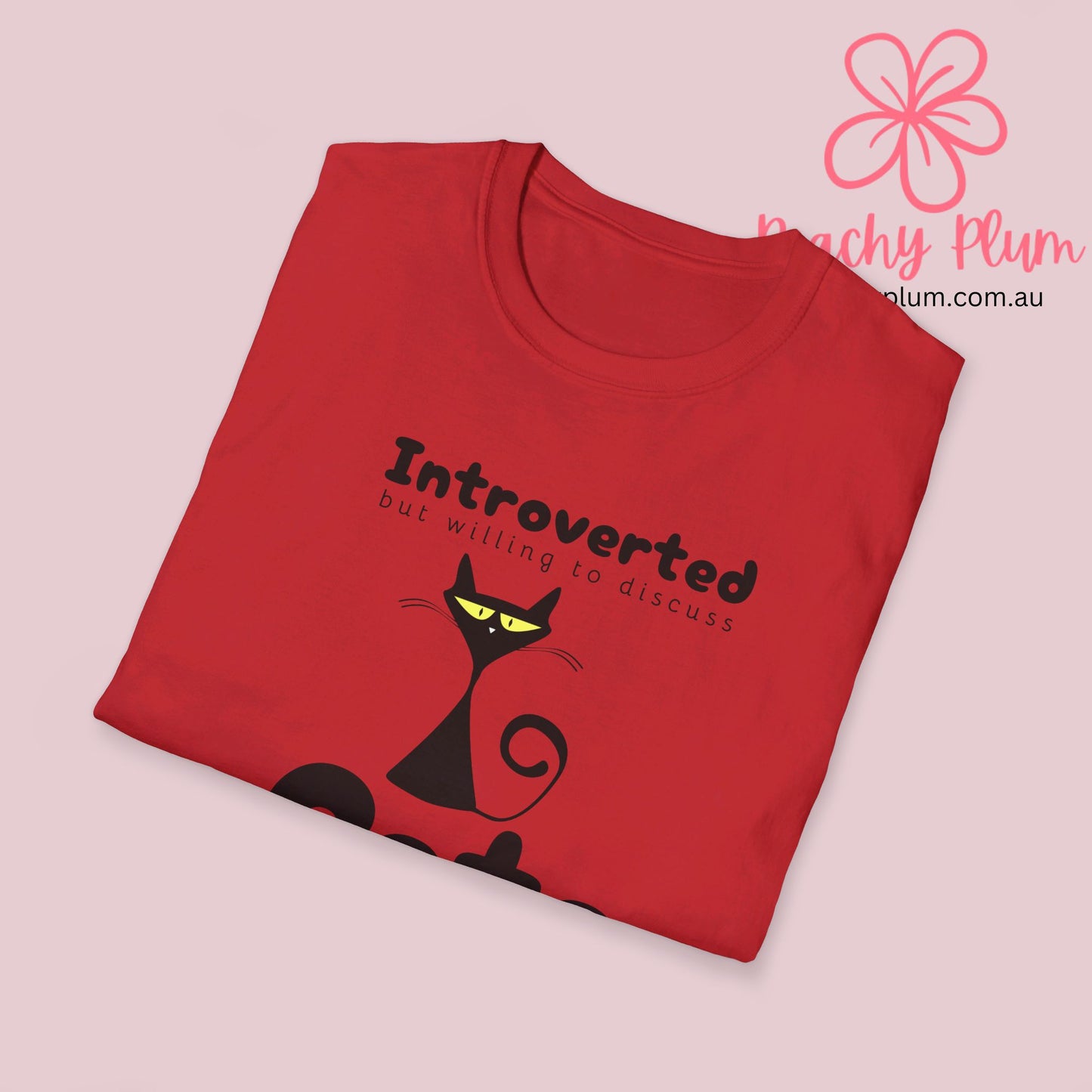 Introverted but willing to discuss cats, Unisex Softstyle T-Shirt