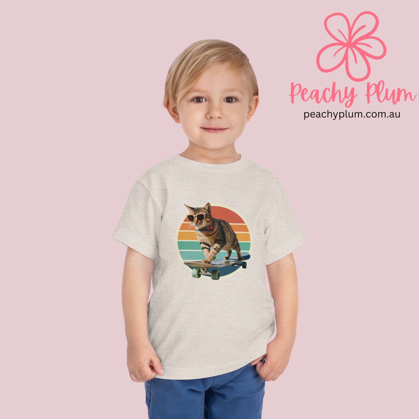 Toddler cat on a skateboard Short Sleeve Tee