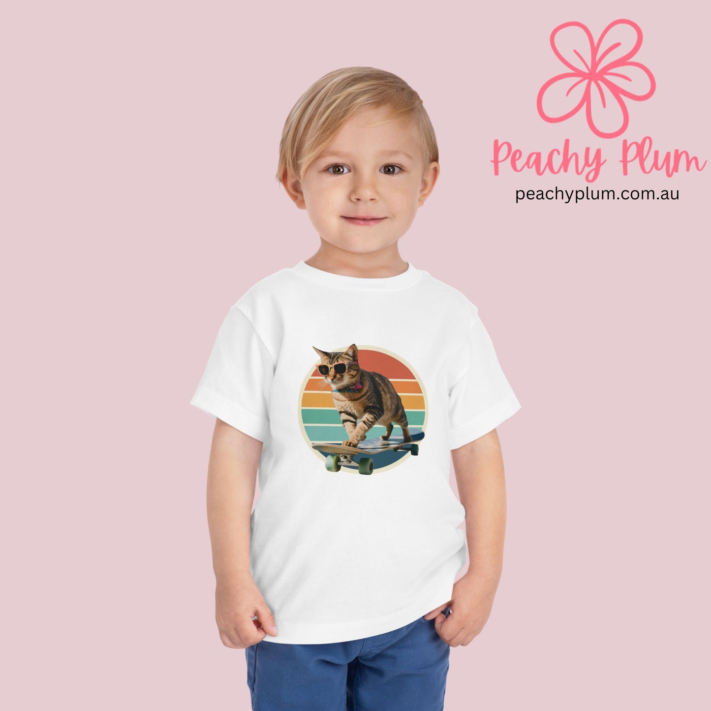 Toddler cat on a skateboard Short Sleeve Tee